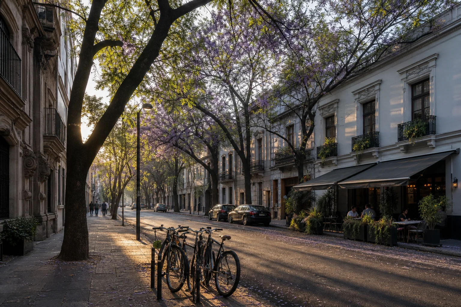 Calle arbolada de Polanco por la mañana